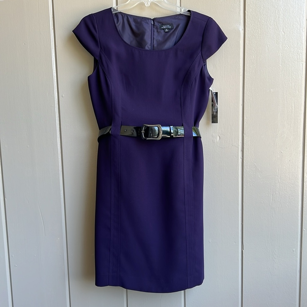 Tahari Arthur S. Levine Jessie Cap Sleeve Raisin Purple Sheath Dress_Size 12